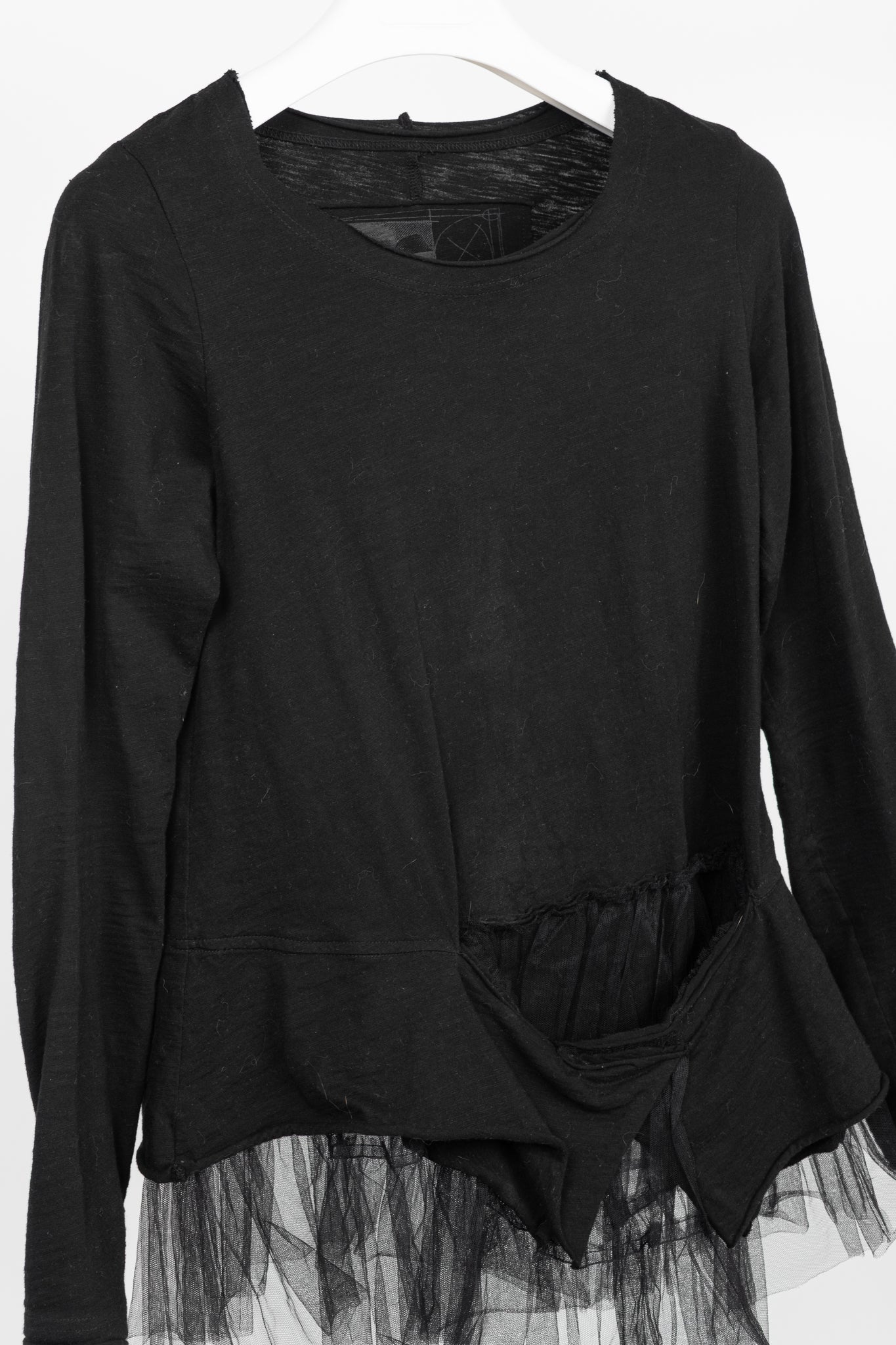 Rundholz Black Label Black Cotton-Jersey Tulle-Hem T-Shirt