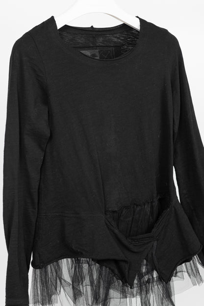 Rundholz Black Label Black Cotton-Jersey Tulle-Hem T-Shirt