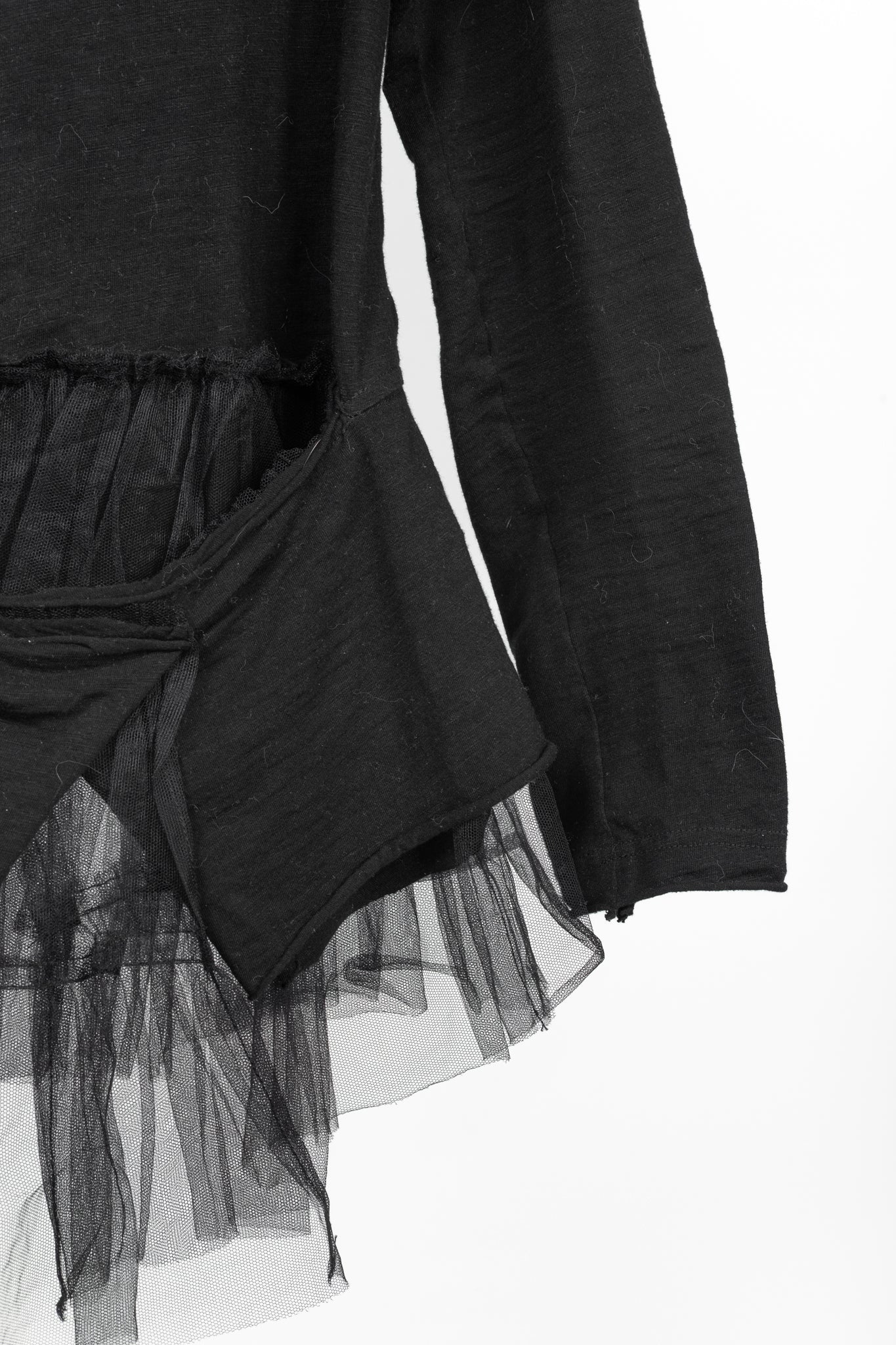 Rundholz Black Label Black Cotton-Jersey Tulle-Hem T-Shirt