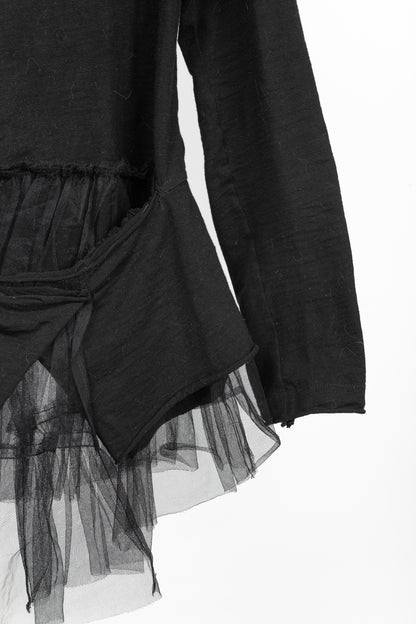 Rundholz Black Label Black Cotton-Jersey Tulle-Hem T-Shirt