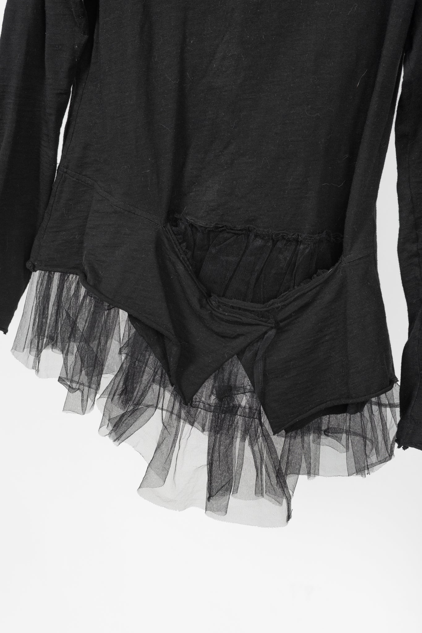 Rundholz Black Label Black Cotton-Jersey Tulle-Hem T-Shirt