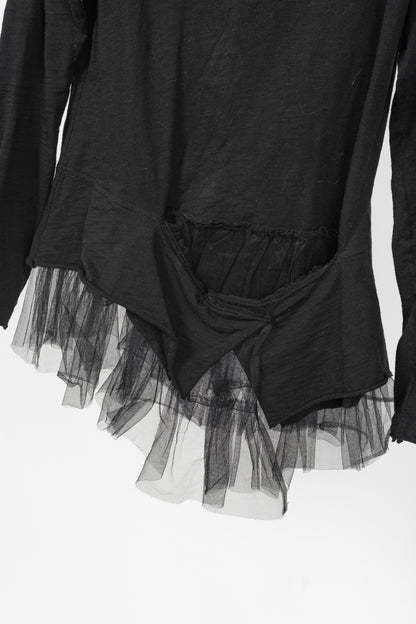 Rundholz Black Label Black Cotton-Jersey Tulle-Hem T-Shirt