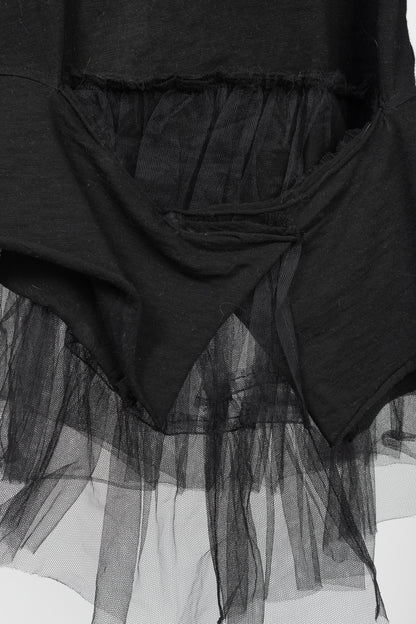 Rundholz Black Label Black Cotton-Jersey Tulle-Hem T-Shirt