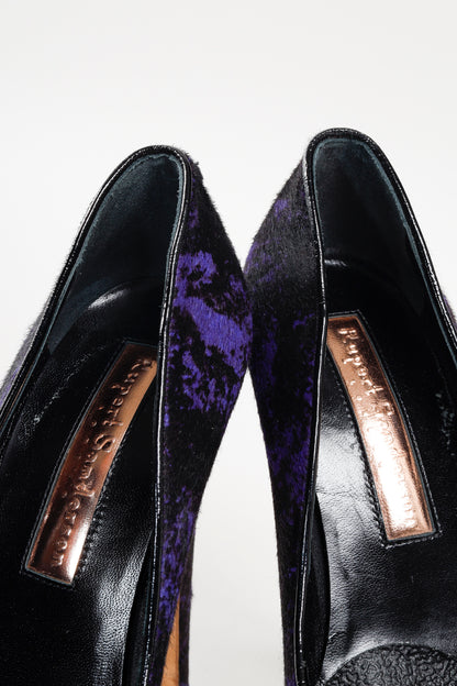 Rupert Sanderson Purple and Black Calf-Hair Platform Pumps