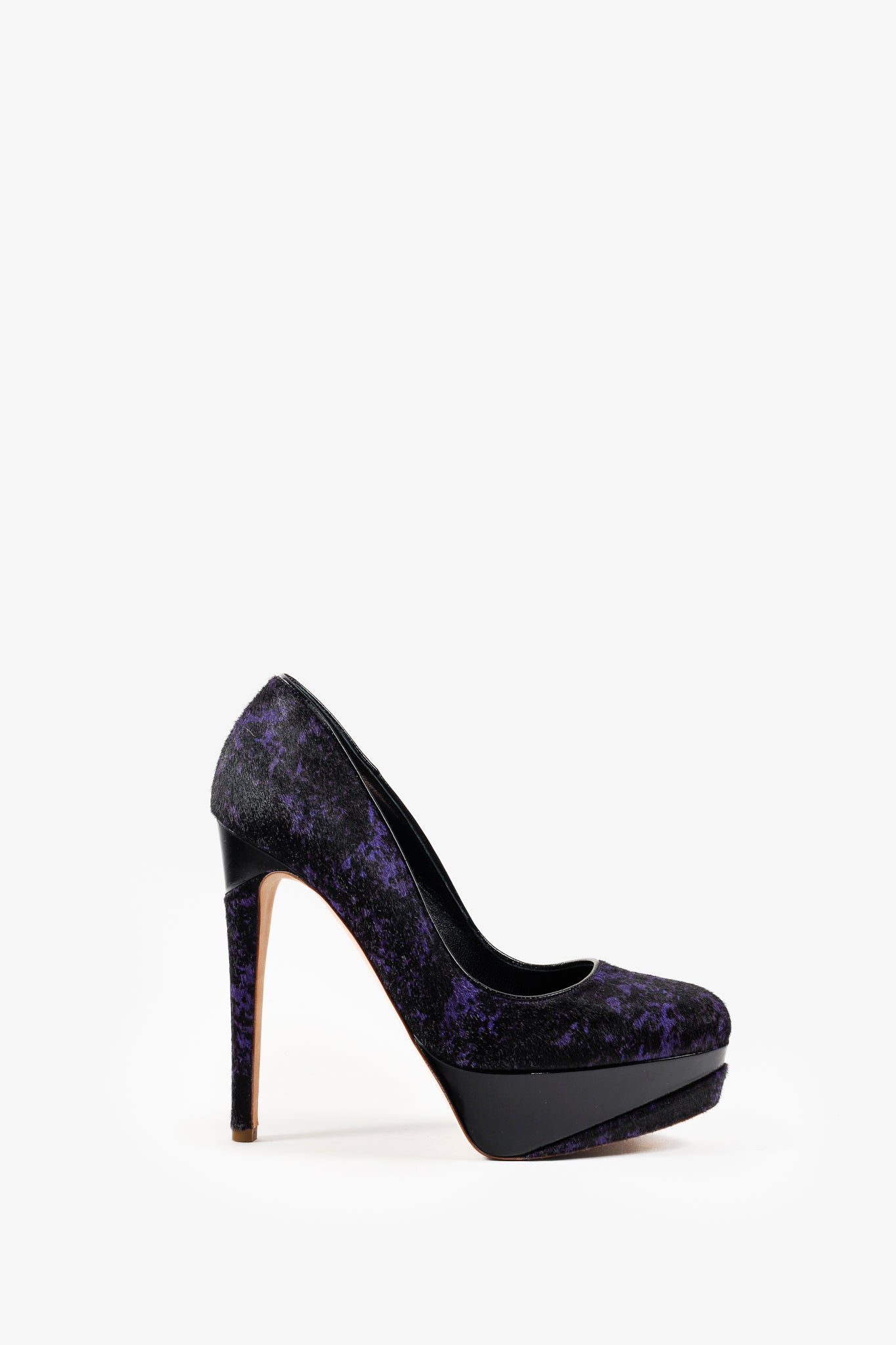 Rupert Sanderson Purple and Black Calf-Hair Platform Pumps