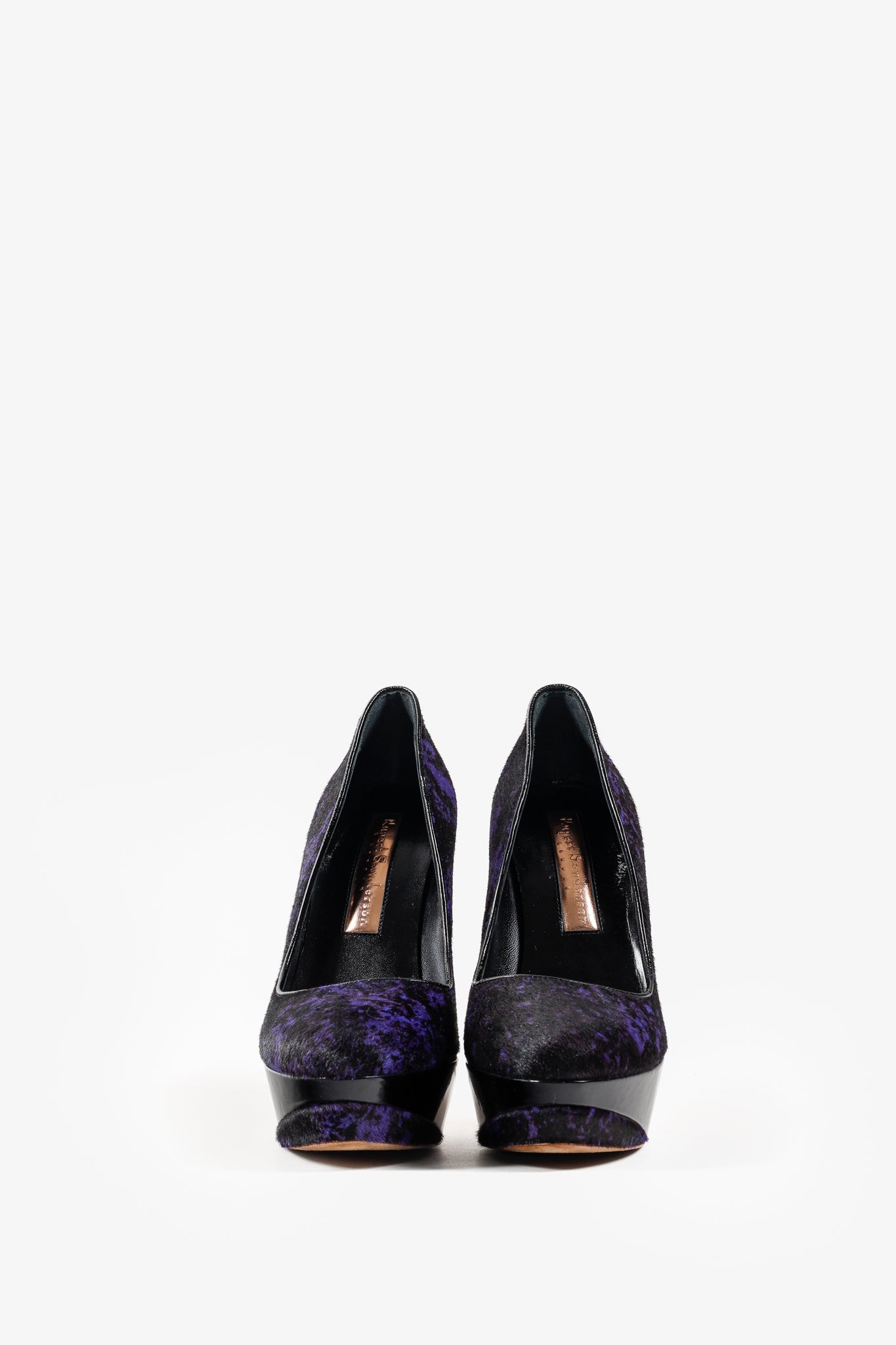 Rupert Sanderson Purple and Black Calf-Hair Platform Pumps