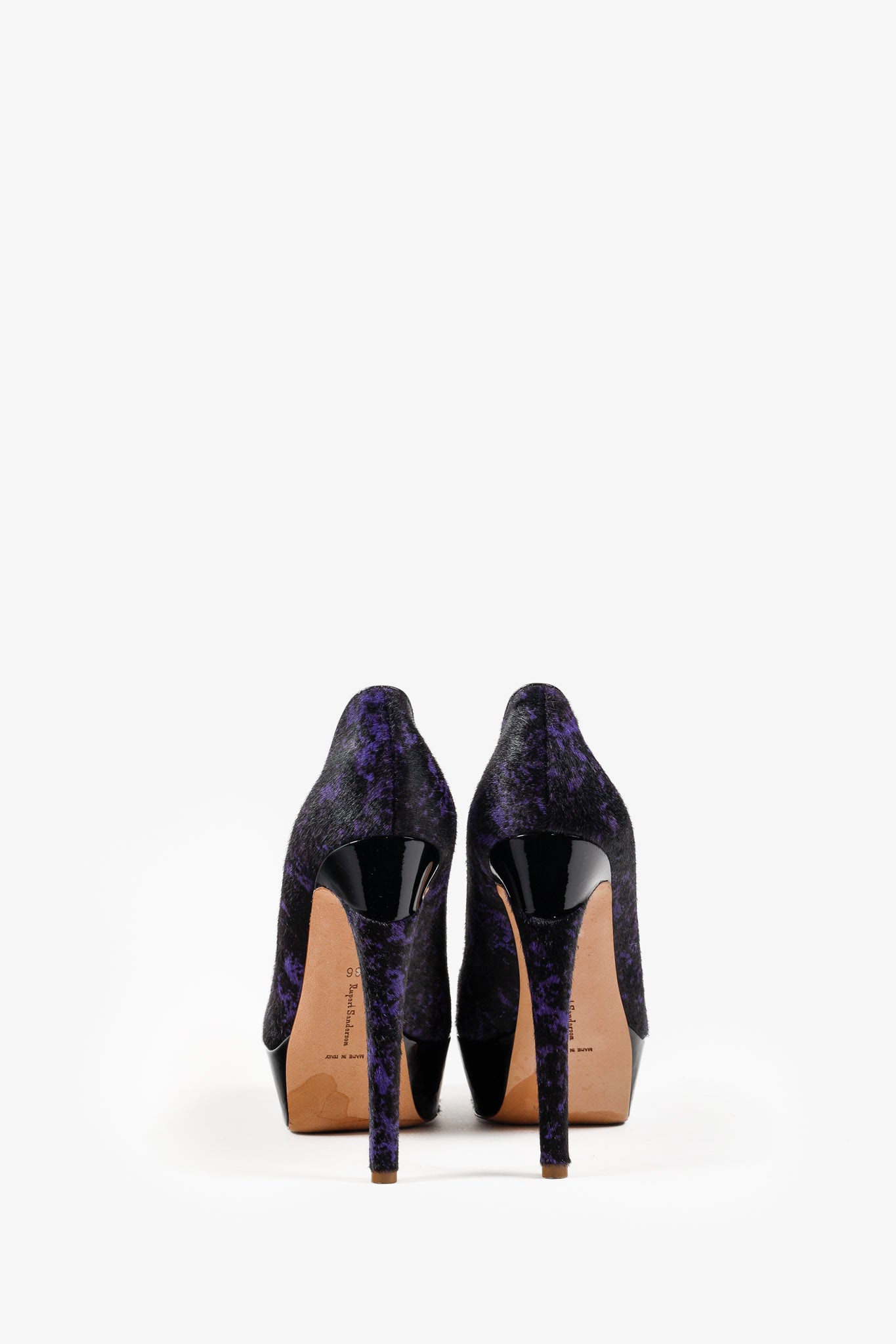 Rupert Sanderson Purple and Black Calf-Hair Platform Pumps