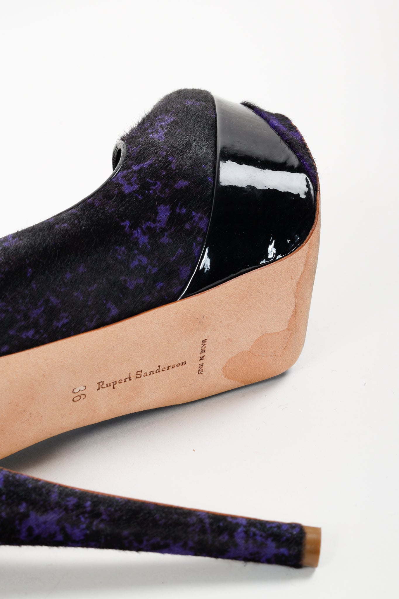 Rupert Sanderson Purple and Black Calf-Hair Platform Pumps