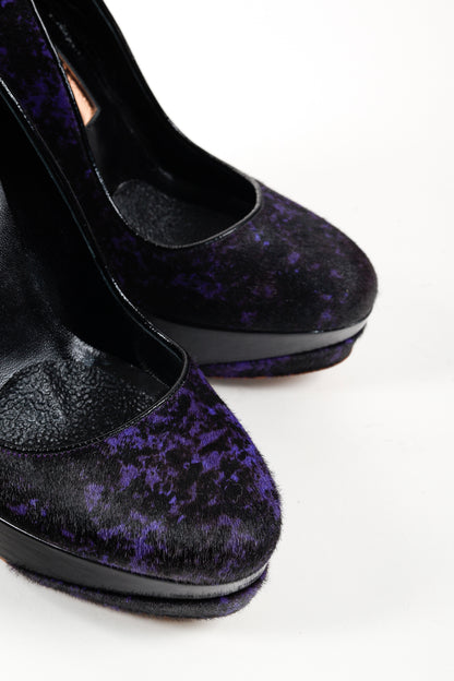 Rupert Sanderson Purple and Black Calf-Hair Platform Pumps