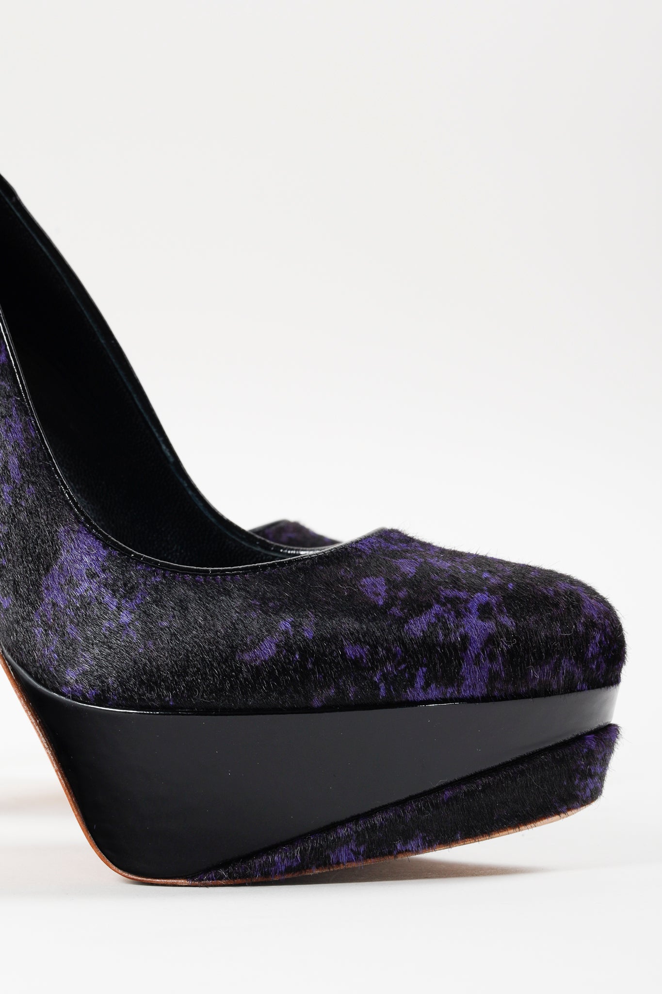 Rupert Sanderson Purple and Black Calf-Hair Platform Pumps