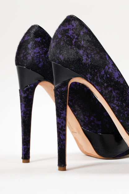 Rupert Sanderson Purple and Black Calf-Hair Platform Pumps