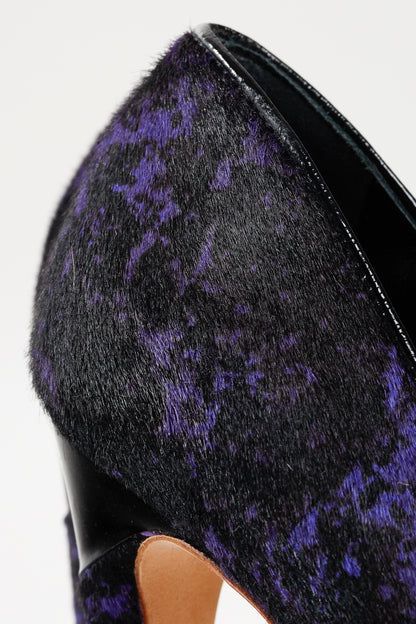 Rupert Sanderson Purple and Black Calf-Hair Platform Pumps