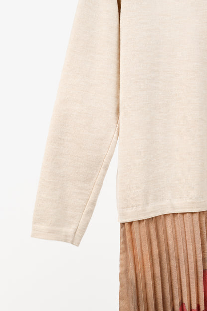 Stella Jean AW/21 Beige Wool Pleated-Skirt Midi Dress
