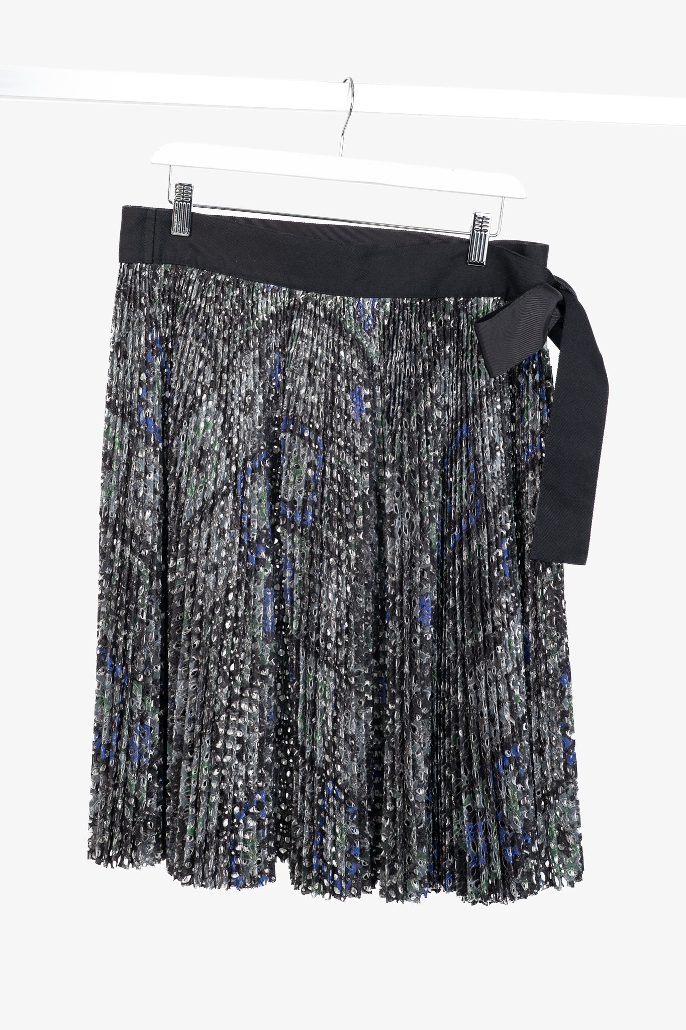 Sacai SS/17 Charcoal Cotton Perforated Eyelet Pleated Wrap Skirt