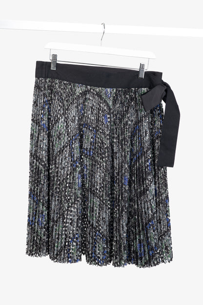 Sacai SS/17 Charcoal Cotton Perforated Eyelet Pleated Wrap Skirt