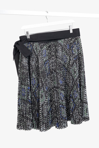 Sacai SS/17 Charcoal Cotton Perforated Eyelet Pleated Wrap Skirt