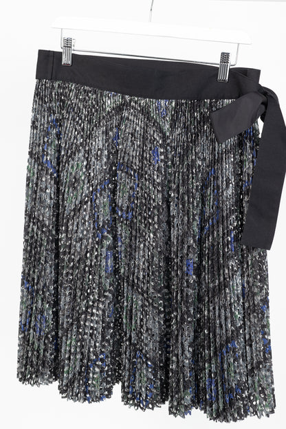 Sacai SS/17 Charcoal Cotton Perforated Eyelet Pleated Wrap Skirt