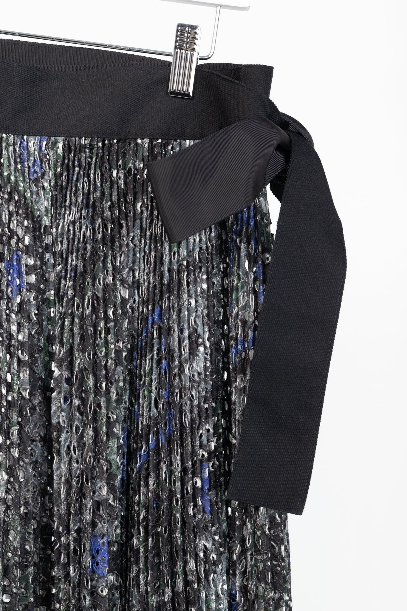 Sacai SS/17 Charcoal Cotton Perforated Eyelet Pleated Wrap Skirt