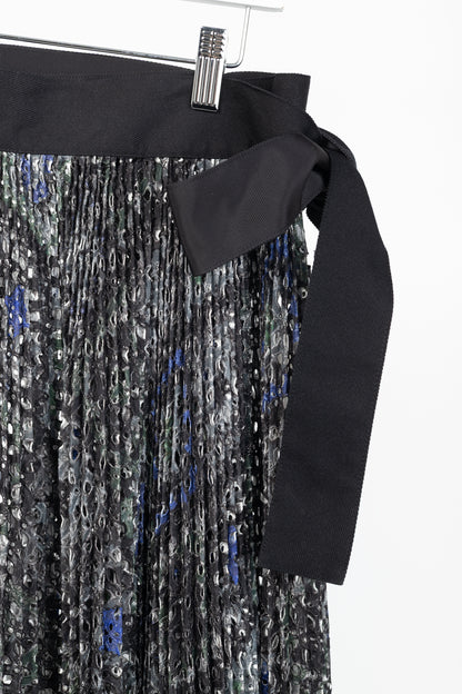 Sacai SS/17 Charcoal Cotton Perforated Eyelet Pleated Wrap Skirt