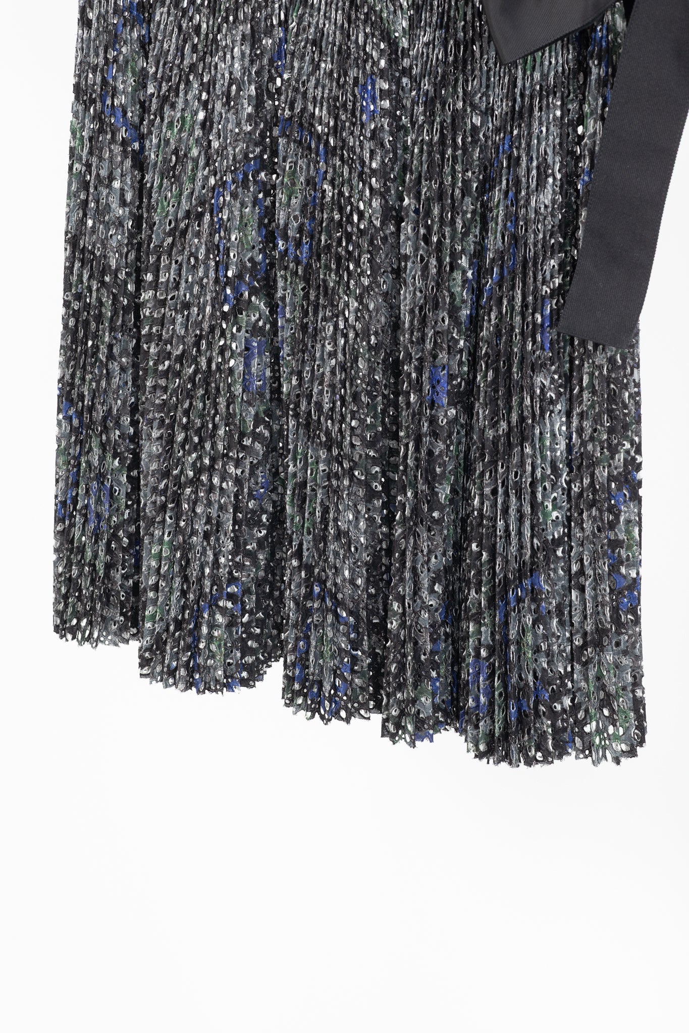 Sacai SS/17 Charcoal Cotton Perforated Eyelet Pleated Wrap Skirt