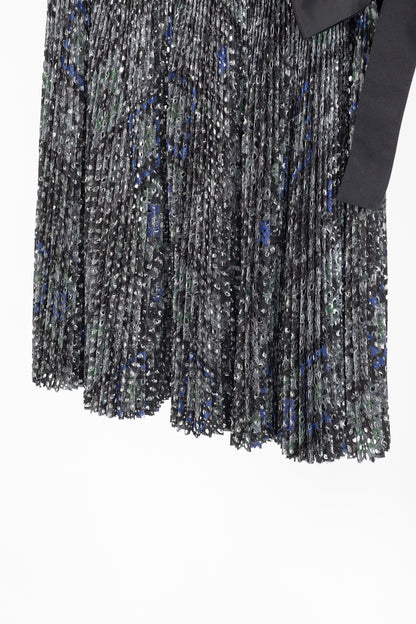 Sacai SS/17 Charcoal Cotton Perforated Eyelet Pleated Wrap Skirt