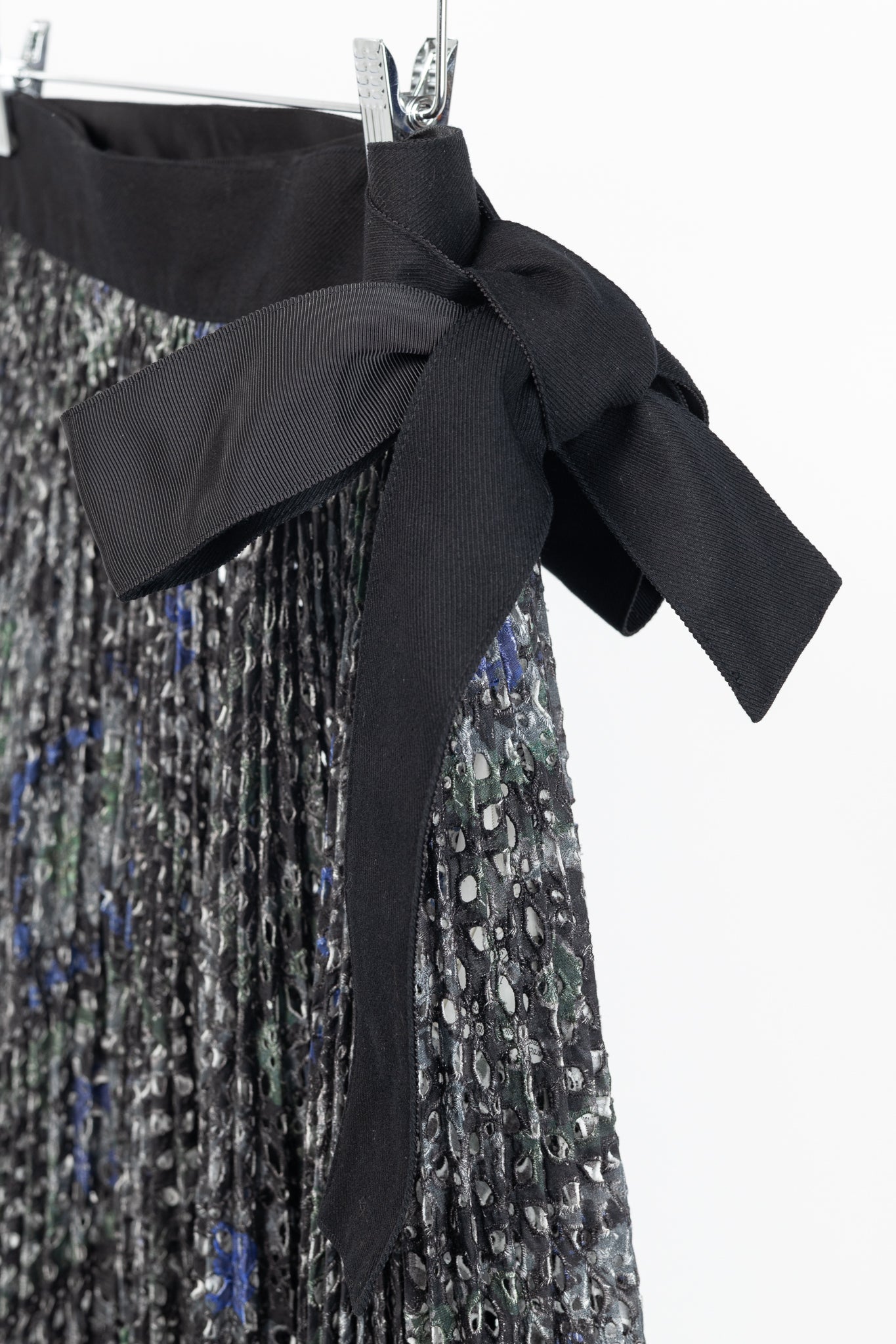 Sacai SS/17 Charcoal Cotton Perforated Eyelet Pleated Wrap Skirt