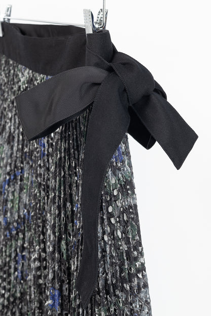 Sacai SS/17 Charcoal Cotton Perforated Eyelet Pleated Wrap Skirt