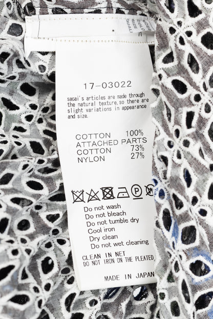 Sacai SS/17 Charcoal Cotton Perforated Eyelet Pleated Wrap Skirt