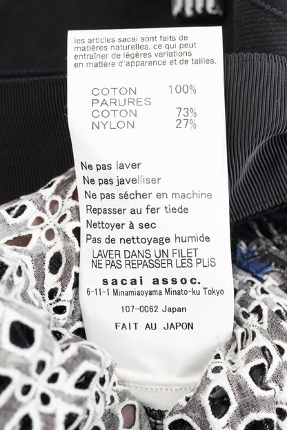Sacai SS/17 Charcoal Cotton Perforated Eyelet Pleated Wrap Skirt