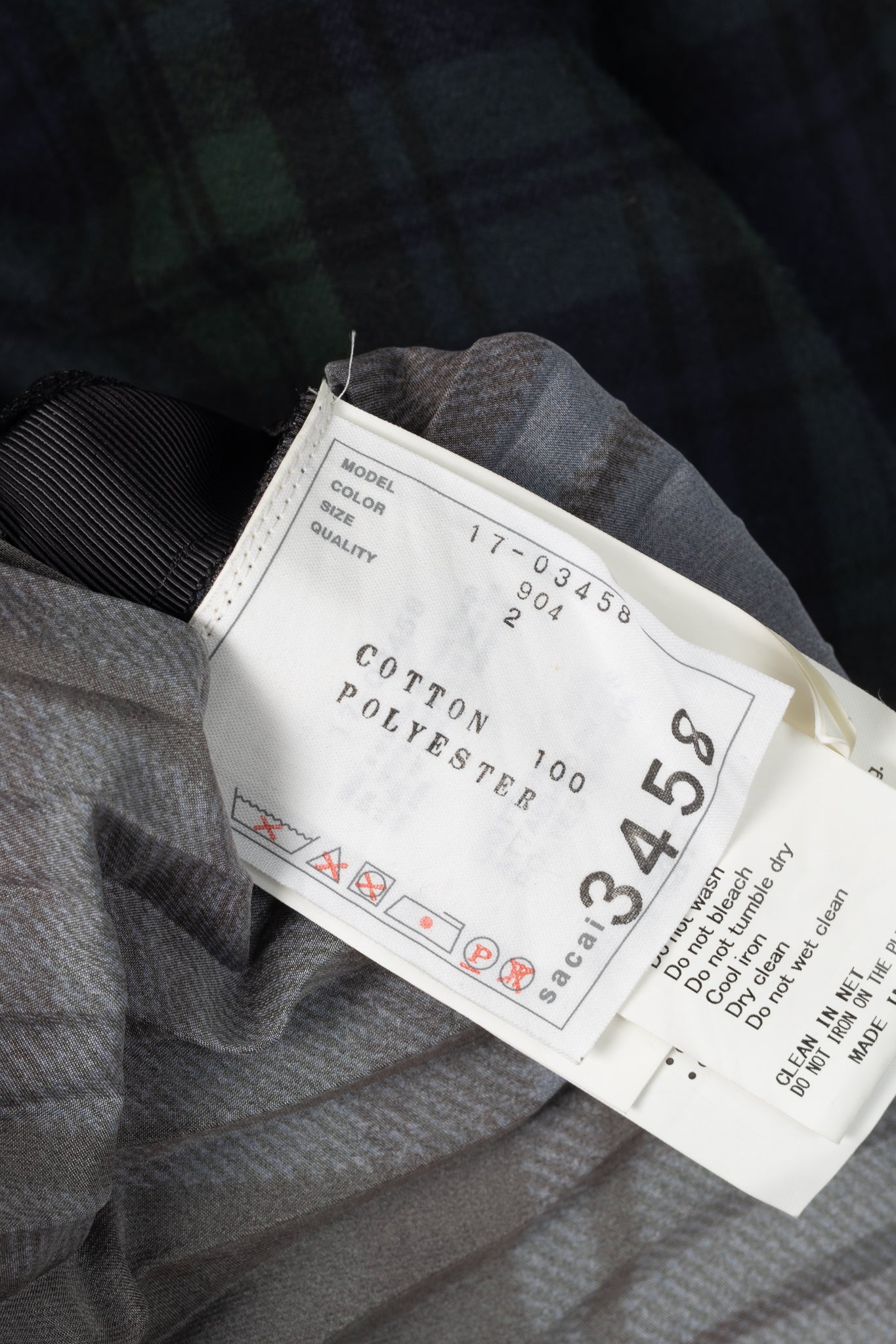 Sacai Green & Navy Plaid Cotton-Flannel Side-Pleat Dress