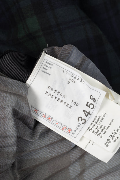 Sacai Green & Navy Plaid Cotton-Flannel Side-Pleat Dress