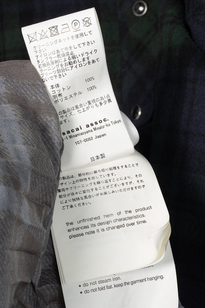 Sacai Green & Navy Plaid Cotton-Flannel Side-Pleat Dress