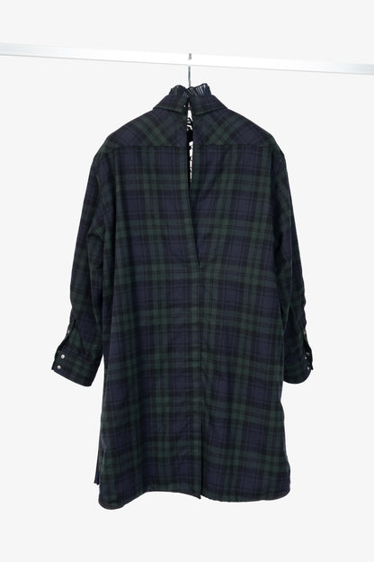 Sacai Green & Navy Plaid Cotton-Flannel Side-Pleat Dress