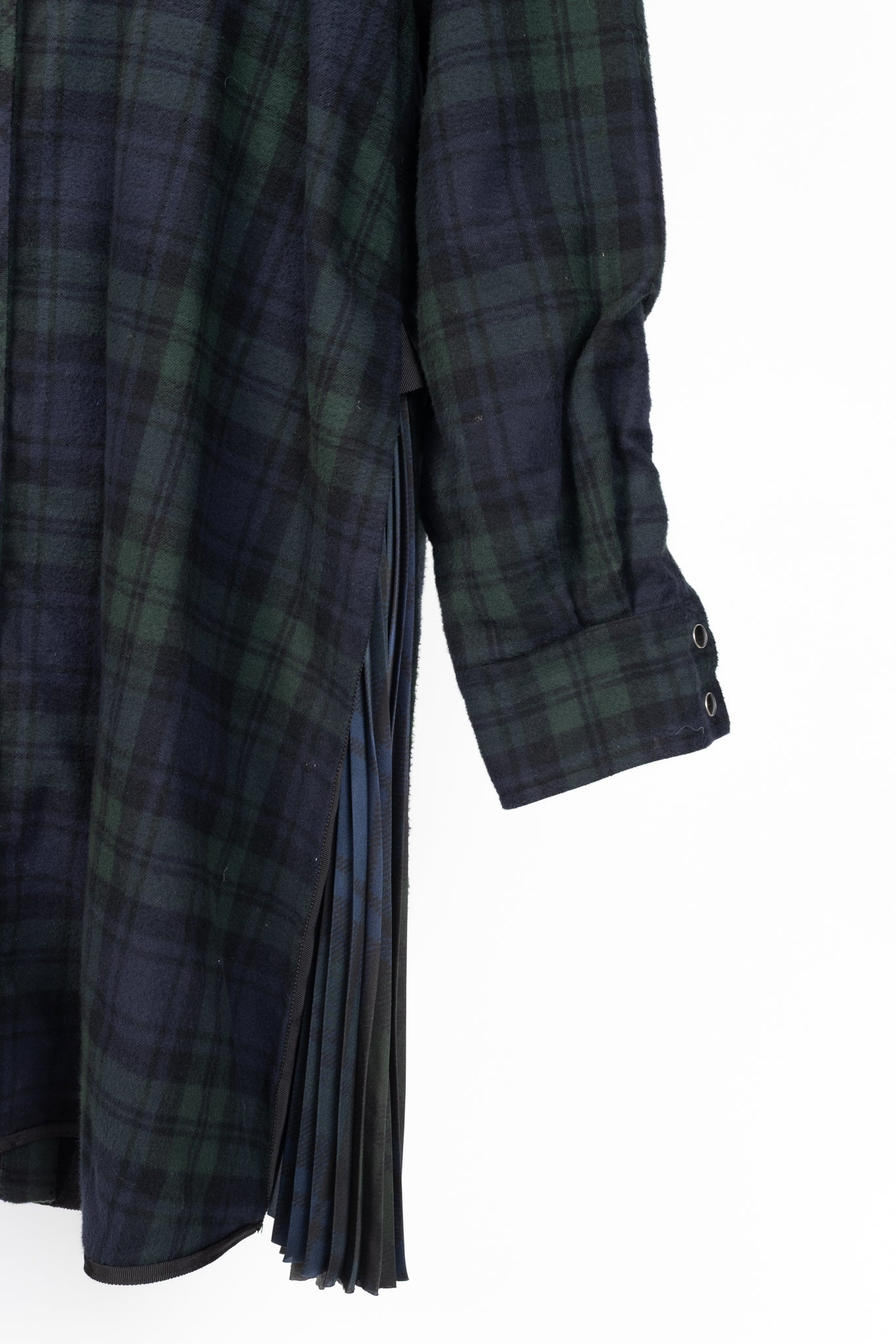Sacai Green & Navy Plaid Cotton-Flannel Side-Pleat Dress