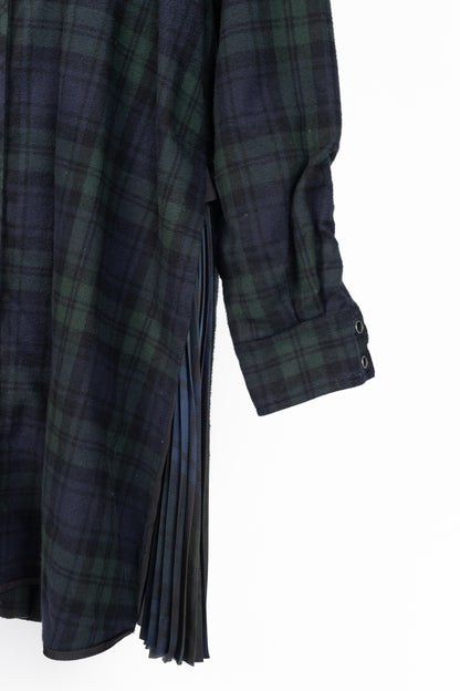 Sacai Green & Navy Plaid Cotton-Flannel Side-Pleat Dress