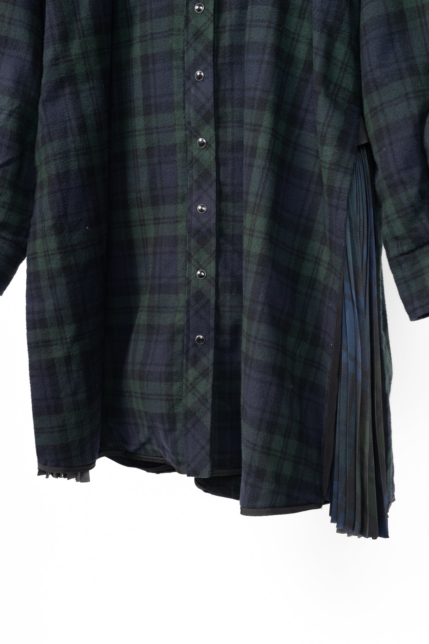 Sacai Green & Navy Plaid Cotton-Flannel Side-Pleat Dress