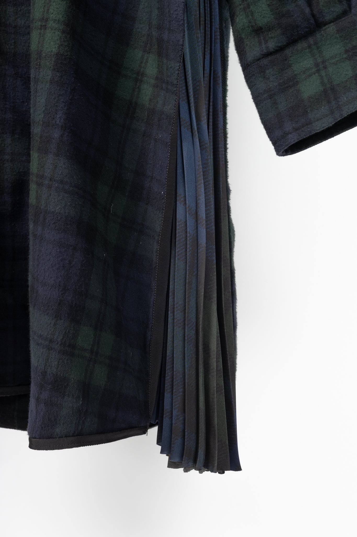 Sacai Green & Navy Plaid Cotton-Flannel Side-Pleat Dress