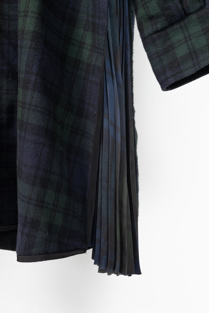 Sacai Green & Navy Plaid Cotton-Flannel Side-Pleat Dress
