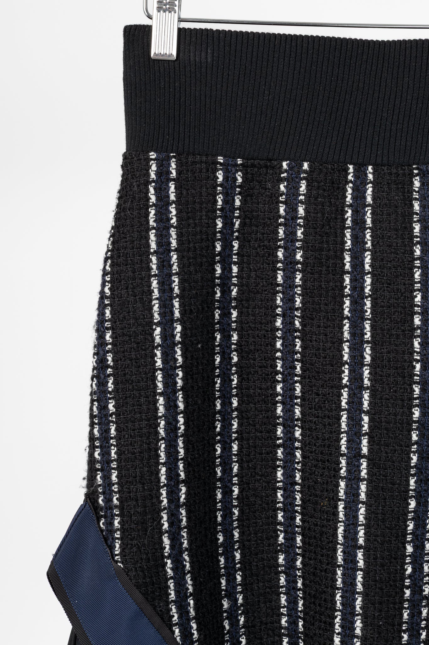 Sacai Luck R15 Black Striped Tweed Pleated-Trim Pencil Skirt