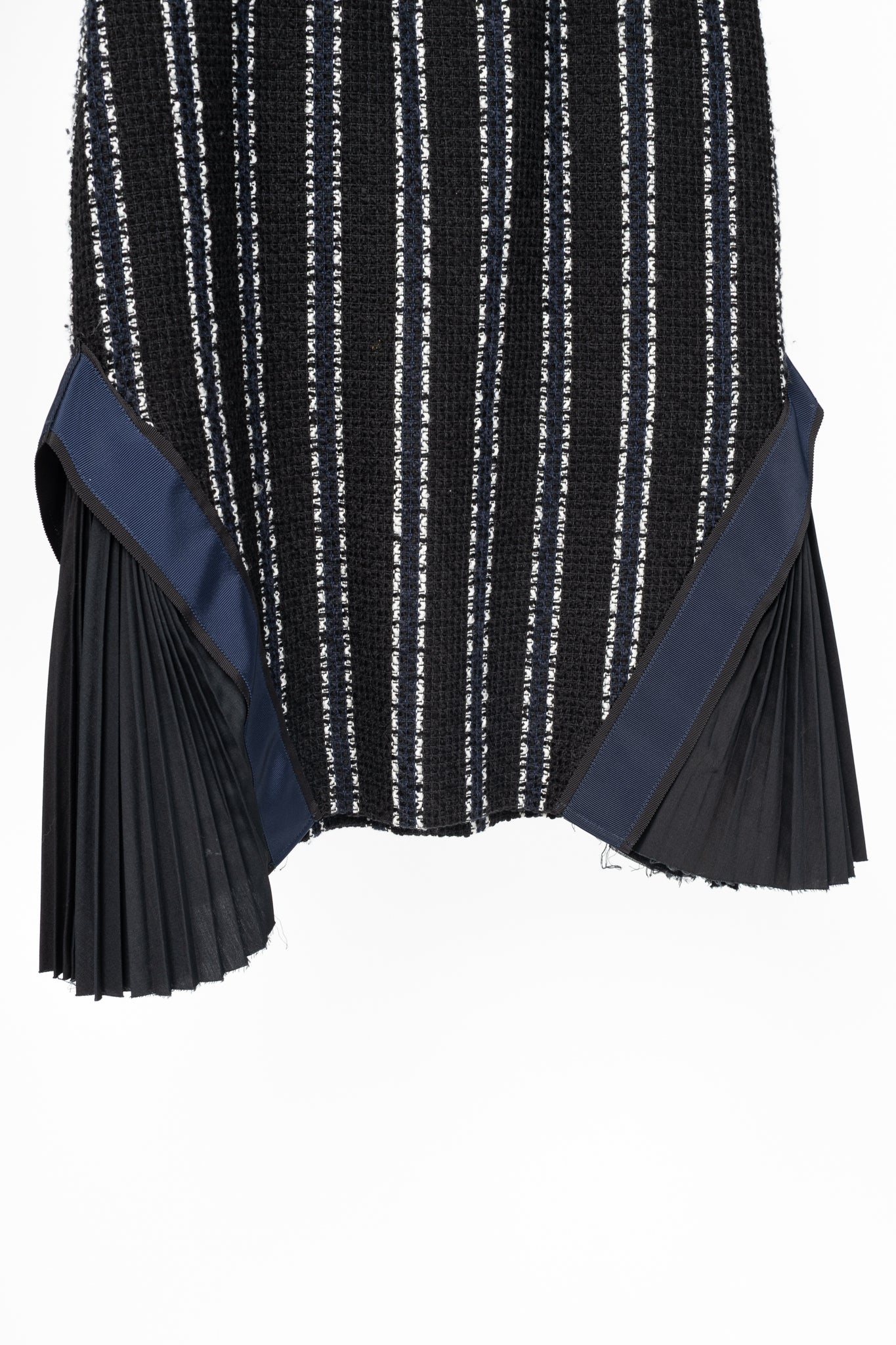 Sacai Luck R15 Black Striped Tweed Pleated-Trim Pencil Skirt