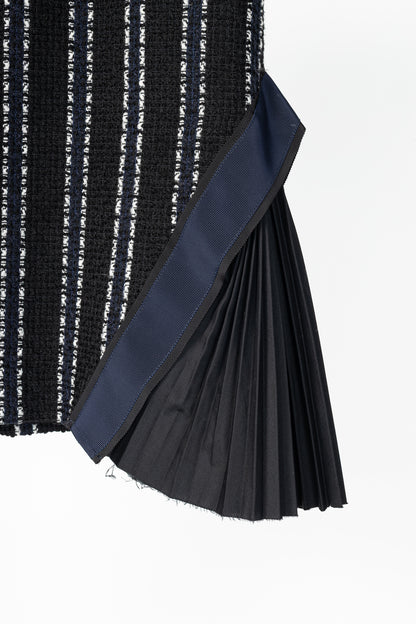 Sacai Luck R15 Black Striped Tweed Pleated-Trim Pencil Skirt