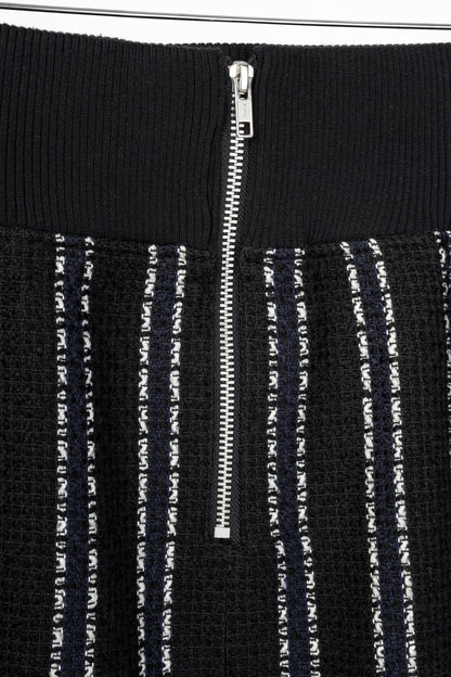 Sacai Luck R15 Black Striped Tweed Pleated-Trim Pencil Skirt