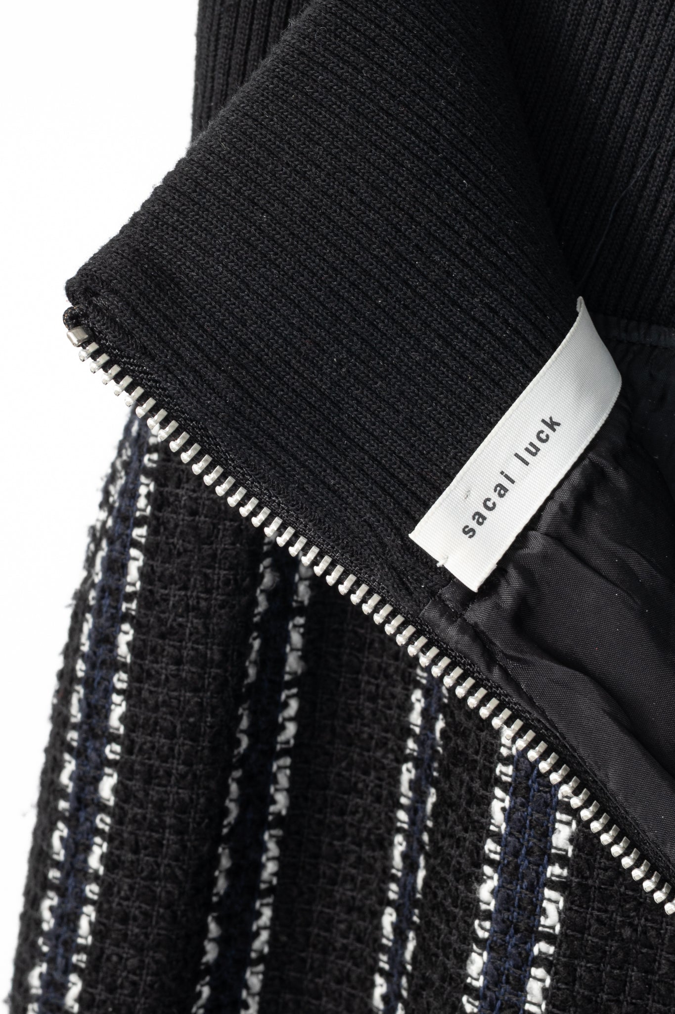 Sacai Luck R15 Black Striped Tweed Pleated-Trim Pencil Skirt