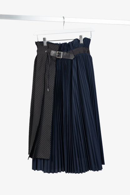 Sacai Black & Navy Pinstripe Docking Pleated Skirt