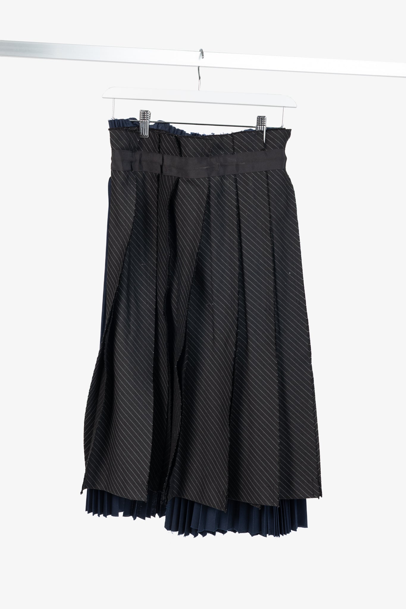 Sacai Black & Navy Pinstripe Docking Pleated Skirt