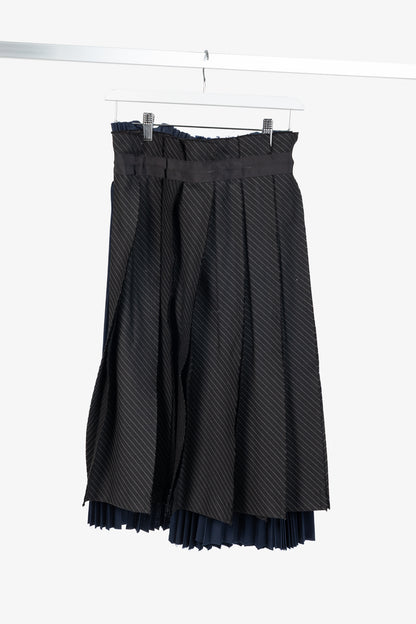Sacai Black & Navy Pinstripe Docking Pleated Skirt