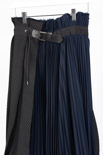 Sacai Black & Navy Pinstripe Docking Pleated Skirt