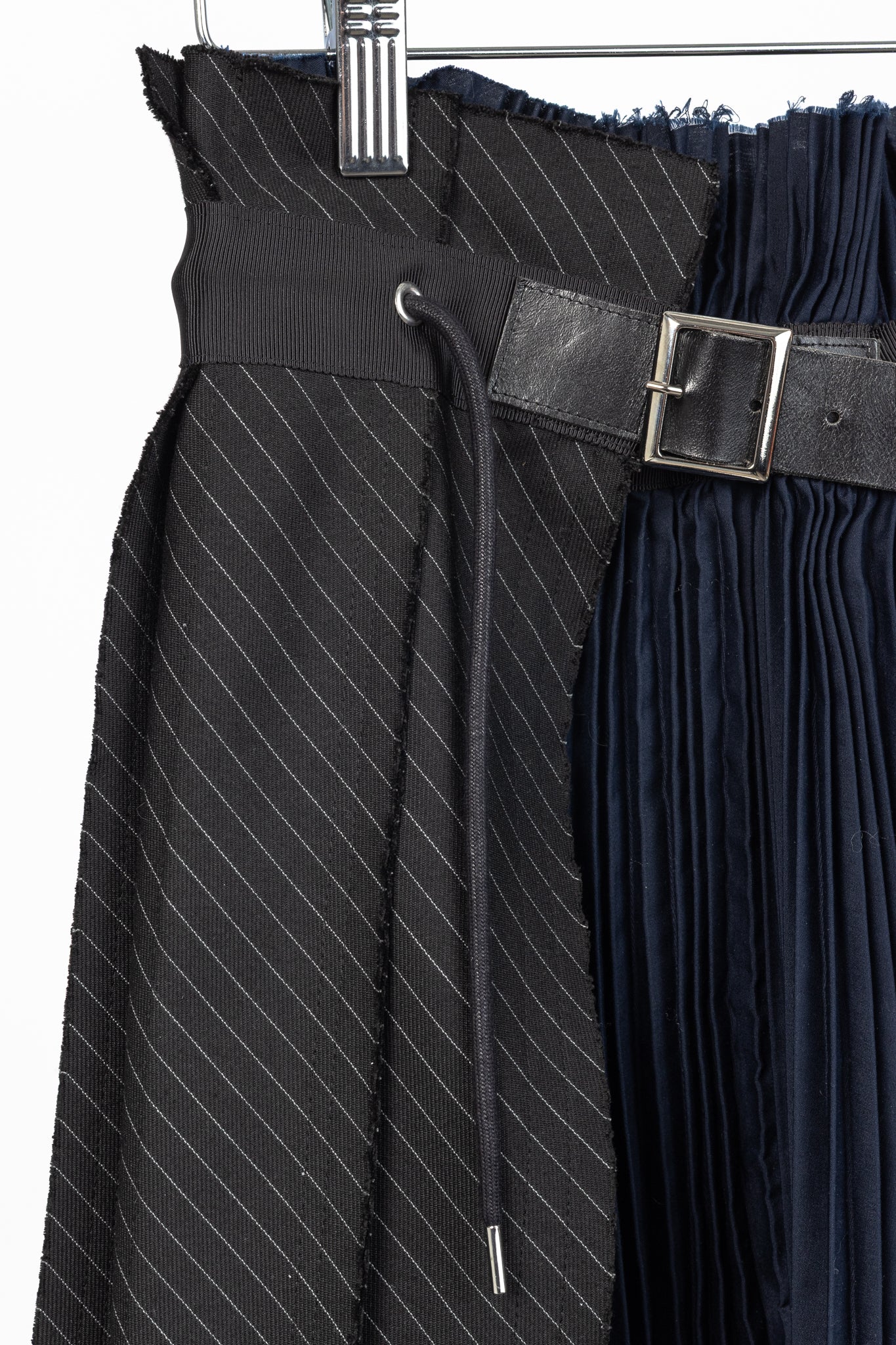 Sacai Black & Navy Pinstripe Docking Pleated Skirt