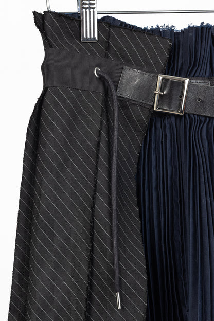 Sacai Black & Navy Pinstripe Docking Pleated Skirt
