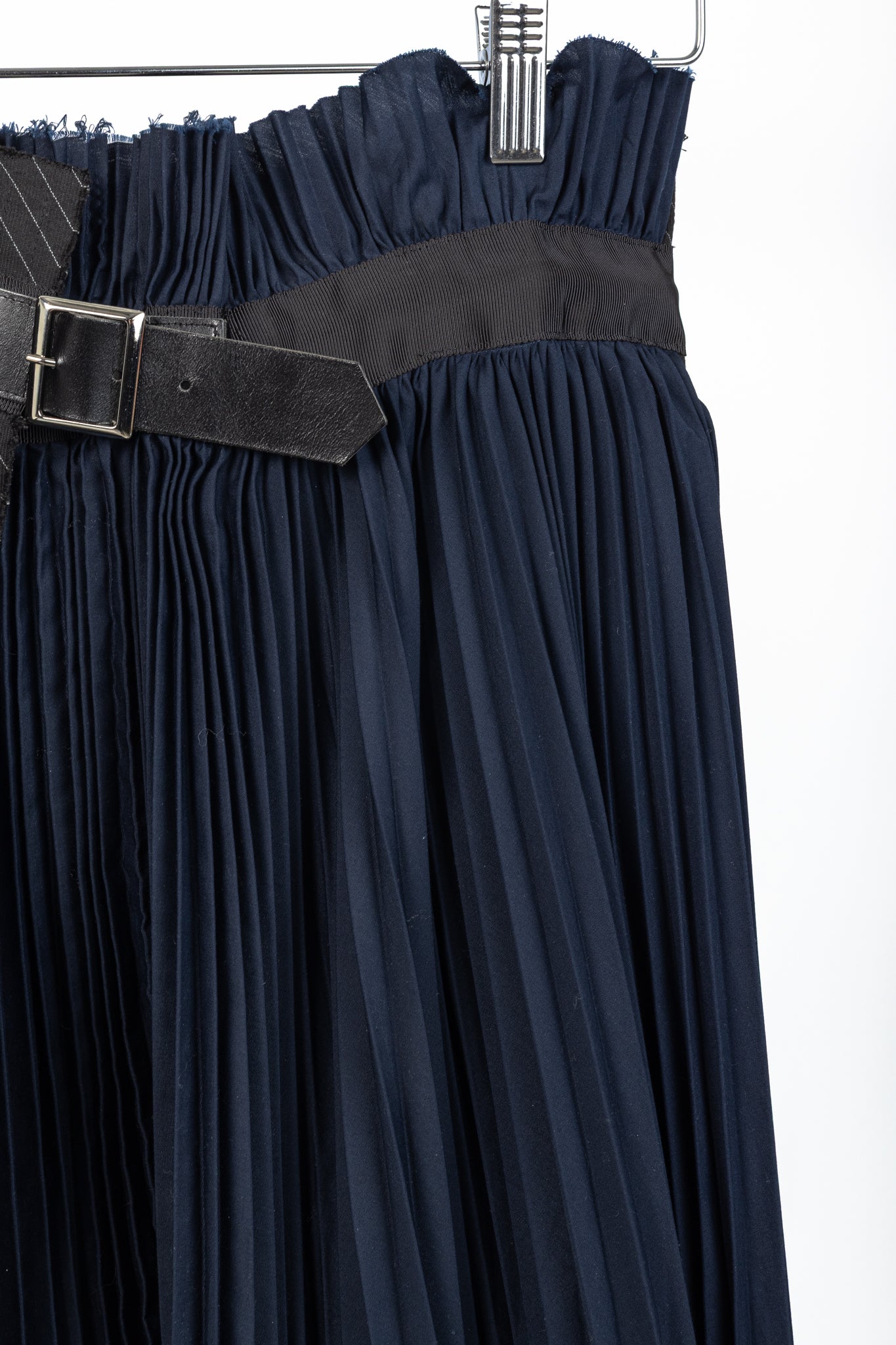 Sacai Black & Navy Pinstripe Docking Pleated Skirt